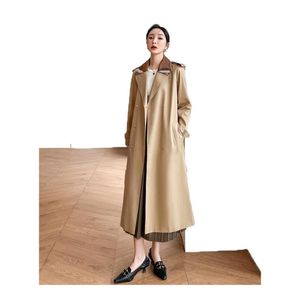 New Womens Ladies Trench Coat Spring Inglaterra Mulheres Windbreaker solto médio e longo e elegante Casaco feminino Casual Fashion Trench Casacos longos