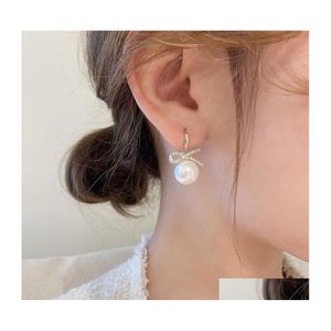 Stud Fashion Jewelry Rhinstone Bowknot Faux Pearl Elegant Earrings Dangle Drop Delivery Dhsi1