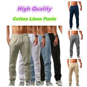 Men's Pants Men's Cotton Linen Pants Male Summer Autumn Breathable Solid Color Elastic Waist Linen Trousers Fitness Streetwear 230131