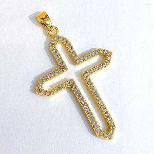 Colares pendentes Cross0116 18K Gold Bated Micro Pave Crystal Czz Rhinestone Jesus Cross Charme Pingentes Católicos Cubic Zirconia