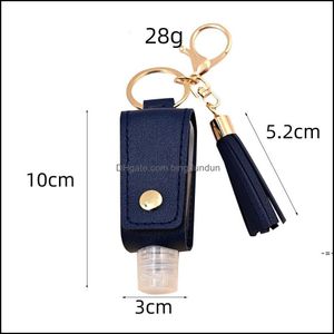 Part Favor Hand Sanitizer Holder With Bottle Pu Leather Er Tassel Keychain Portable Desinfectant Case Tomma flaskor Holder Drop de otopy