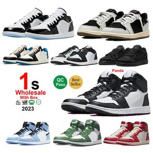 Panda 1s Low Olive 1 Basketball Shoes With Box Concord Satin Bred Patent Black Fire Red Chicage Vibrations of Naija Teal Split Lucky Green Reverse Laney Men Women 2023