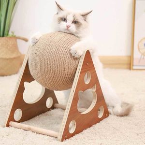 Móveis de gato arranhões de madeira gato arranhando post brinquedo de brinquedo de bola gato scratcher sisal corda gatos brinquedos suprimentos para móveis de estimação acessórios de gato torre gato árvore 230130