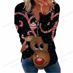 Women's Hoodies Reindeer Women Fashion Zip Up Hoodie Christmas Sweatshirt Long Sleeve Zipper Turn Down Collar Coat Tree