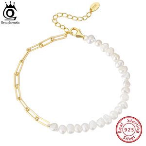Charm Armband Orsa Jewels 925 Sterling Silver Vintage Chunky Paper Clip -kedjearmband med Pearl For Women Girls Fashion Jewelry GPB01 230131