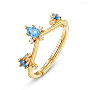 Cluster Rings Luxury Jewelry Vintage Ring For Women Water Crown Blue Spinel Cz 925 Sterling Silve Adjustable Opening Elegant Finger