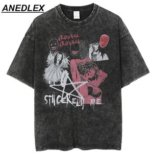 Мужские футболки мужчины хип-хоп уличная одежда негабаритная футболка женская триллер комиксов по графике футболка летняя вымываем