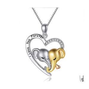 Pendant Necklaces Cute Animal Elephant Mother Kids Necklace For Mom Heart Shaped Neck Chain Jewelry Gift Thanksgiving Mothers Day Dr Ot5Yw