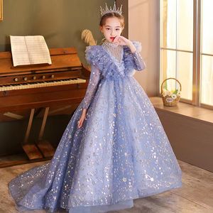 Lovey Holy Lace Princess Flower Girl Ball vestido Primeira comunhão para meninas mangas tule tulle Toddler Dresses Dresses Crystal Birthday Party Distra 403