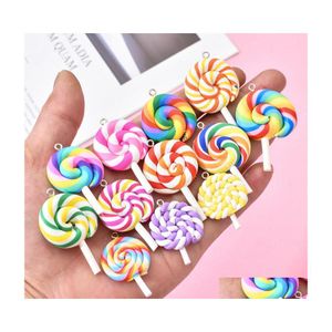 Party Favor Soft Clay Lollipop Cabochons Handmade Diy Material Decoration Lovely Key Ring Chain Fashion Pendant Gift Supplies Gifts Dhber