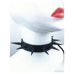 Chokers Gothic Black Spiked Punk Choker Collar Spikes Nuth Studded Chocker Naszyjnik dla kobiet mężczyzn Bondage Cosplay Got biżuteria Dro DH4BD