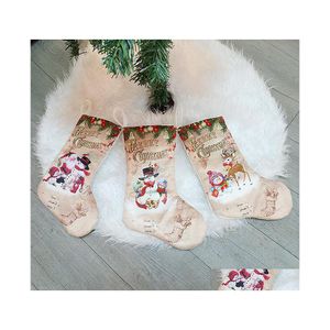 Decorazioni natalizie Calze creative Calze Babbo Natale Pupazzo di neve Elck Ornamenti per l'albero Decorazione per feste per la casa Sacchetti di caramelle per bambini Gif Dh5Nh