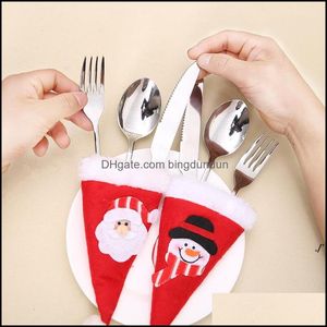 Julekorationer Santa Hats Sierware Holder Cotlery Fork Spoon Knife Storage Bag Xmas Party Kitchen Dinner Table Proware Decor PAA OTRPT