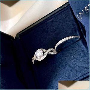 Band Rings Designer Fashion Hairui Winston Hw Two in One Four Claw Row Diamond Ring Set Eight Heart Arrow High Carbon Essential Piec DH972