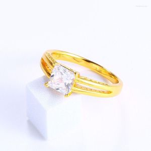 Wedding Rings MxGxFam Single Zircon Square For Women Girl Mother Friends 24 K Pure Gold Color Personal Jewelry