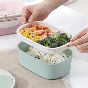 Servis uppsättningar 950 ml Portabel vete Straw Lunch Box Picknick Mikrovågsugn Bento Storage Container Student Camping Dinner Boxes