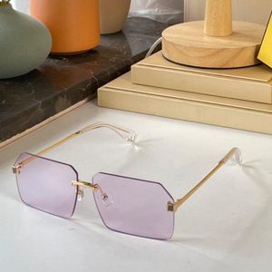 Sonnenbrille für Damen, lavendelfarben, randlos, unregelmäßig rechteckiger Rahmen, bedruckte Gläser, beliebter einfacher Bestseller, ultraleichte, schützende Herren-Silhouette-Brille