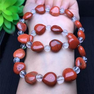 Strand Fili di perline South Red Agate Bracciale a forma di cuore Cristallo trasparente naturale Gioielli elastici Moda Uomo Donna Fortuna Amuleto