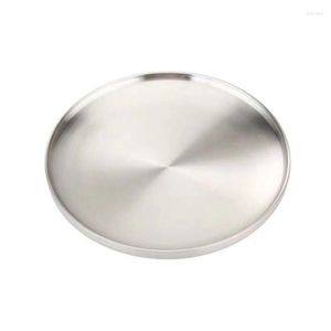 Plates Stainless Steel Double Layer Round Dinner Plate Heat Insulation Dish Anti-scald Bowl Korean Seasoning 367A