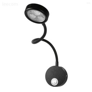 Wandleuchte, 3 W, schwarze LED-Lampen, flexibel, verstellbar, Schwanenhals, Schlafzimmer, Nachttisch, Leseleuchte mit Knopfschalter