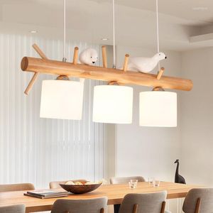Pendant Lamps Creative Indoor Led Solid Wood Chandelier Simple Home Decoration Lighting Living Room Office Bedroom Remote Control Dimming