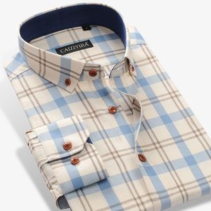 Koszule męskie 100% bawełniany długi rękaw kontrast kratowy szachownica koszula bez kieszeni standardFit Button Down Gingham 230130