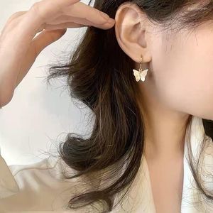 Hoop Earrings Butterfly Purple White Acrylic Fashion Gold Color For Women Girls Sweet Dainty Jewelry Gifts