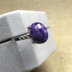 Cluster Ringe Top Natürliche Lila Charoite Ring Schmuck Frau Dame Mann Kristall 12x9mm Oval Perlen Liebe Silber edelstein Einstellbar