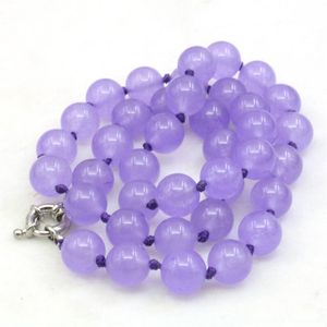 Kedjor 10mm runda violetta jades chalcedony halsband kristall natursten kvinnor handgjorda halskläder diy mode smycken gör designchains