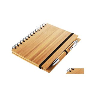 Notepads Holz Bambus Notizbuch Spiralnotepad mit Stift 70 Blätter recycelter Papier SN2129 Drop Delivery Office School Business DHMTA