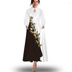 Vestidos casuais mulheres verão maxi vestido solto sem mangas longa e elegante em bolso de pescoço de bolso branco butterfly boho praia fêmea feminina