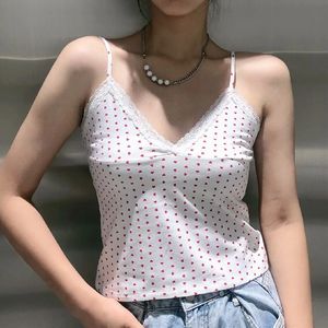 Women's Tanks Camis PUWD Women White Lace Spring Fashion Ladies Vintage Slim V Neck Sweet Sling Girls Cute Red Love Y2K Crop Tops 230131