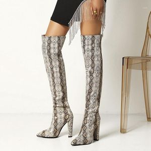 Boots Snake Skin Design Especial Sexy Over Knee High Poeted Deft Rowys Heels -Color Simple Outdoor Mulheres
