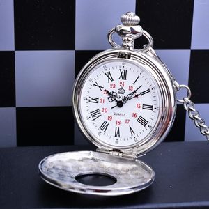 Zegarki kieszonkowe klasyczne srebrne zegarek Mężczyźni Fob zegar Rzym Ręczny wiatr mechaniczny Relogio de bolso z klipsem długi łańcuch