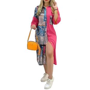 プラスサイズのドレスサイズの女性プリントシャツカジュアルポケットボタン長い袖のストライプルーズ春の夏のスプライスレディースレディース服230130