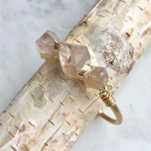 Bangle BM11258 Fashion Triple Crystal Quartzs Healing Quartz Cluster Charm Tree Stone con placcatura in oro