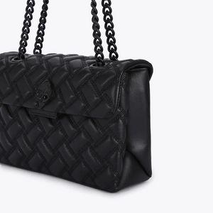 Kurt Geiger London XL Kensington Drench Bag de couro real de correntes de corpo preto preto Bolsa de bolsas de vaca e bolsas 24G8