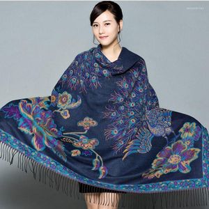 Scarves Double Sides Winter Women's Pashmina Cashmere Shawl Large Squar Peacock Scarf Oversize Soft Wrap Thick Blanket Poncho