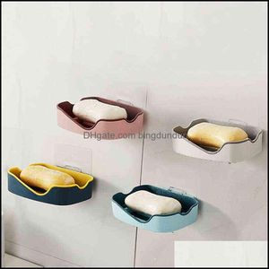 Soap Dishes Doublelayer Drain Holder No Drilling Wall Mounted Soaps Holders Dish Self Adhesive Bathroom Accessories Creative Storage Dhnce