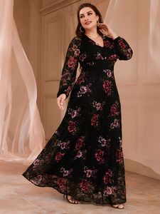 Plus -klänningar Toleen Kvinnors storlek Stor vår Chic Elegant Long Sleeve Floral Boho Party Evening Festival Turkish Clothing 230130