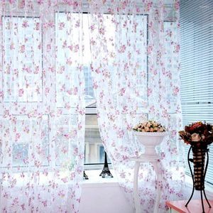 Curtain Printed Flower Sheer Curtains Voile Tulle For Kitchen Living Room Bedroom Window Treatment Screening Drapes Home Decoration