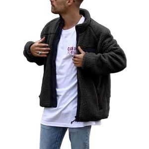 Jaquetas masculinas homens de inverno manga longa stand gola gole faux lã com zíper de bolso de casaco quente roupas de jaqueta