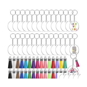 Nyckelringar Lanyards Akryl Transparent Circle Keychain Blank gör 2 tum tydliga runda skivor Tassel nyckelringar för DIY Craft Pendan DHSWX