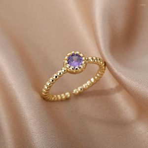 Bröllopsringar trendiga eleganta zirkon för kvinnor Purple Green CZ Crystal Engagement Design Kvinnliga smycken BFF