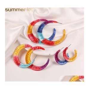 Charm Bohemian Colorf Raffia Knit Big C Shaped Earrings For Women Rainbow Color Handmade St Woven Stud Earring Ethnic Jewelry Drop De Otxvo