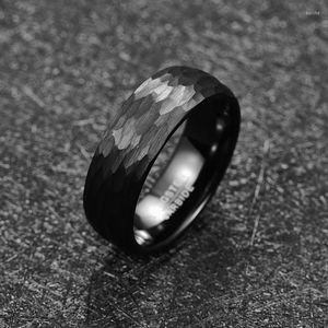 Wedding Rings 8mm Black Tungsten Band For Men Multi-Faceted Hammered Brushed Finish Gift Quality