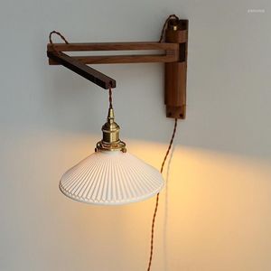 Wall Lamp Industrial Justerable Solid Wood Creative Bedroom Bedside Reading Light Vintage Retro LED-lampor Fexible 96-240V