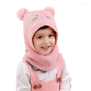 Berretti Cappello invernale per bambini Cappello lavorato a maglia per ragazze e ragazzi Pompon Beanie con calda fodera in pile Simpatico orso Orecchie Cappelli per bambini HT006