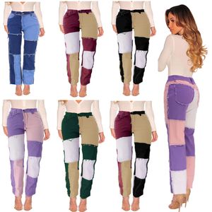 Europejskie dżinsy amerykańskie żebrakowe spodnie Patchwork Fashion Denim High Elastyczne dżinsy kobiety 9063