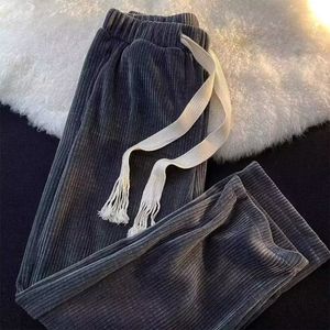 Herrbyxor herr koreanska corduroy elastisk midja bred ben casual sportbyxor män streetwear harem utomhus 230131